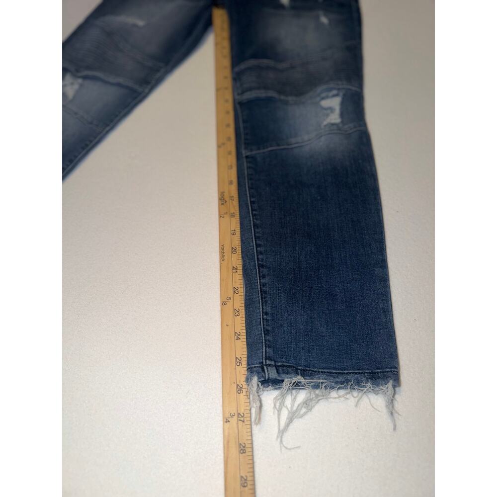 Kancan women’s distressed moto ankle raw hem blue jeans - Picture 9 of 15